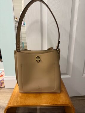 Nanette Lepore tan leather shoulder bag with gold hardware